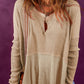 Burnt Coral Notched Neck Long Sleeve Slit Blouse