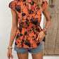 Printed Tie Neck Cap Sleeve Blouse