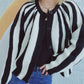 Contrast Stripes Button Down Long Sleeve Cardigan