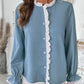 Perfee Lace Detail Button Down Long Sleeve Shirt