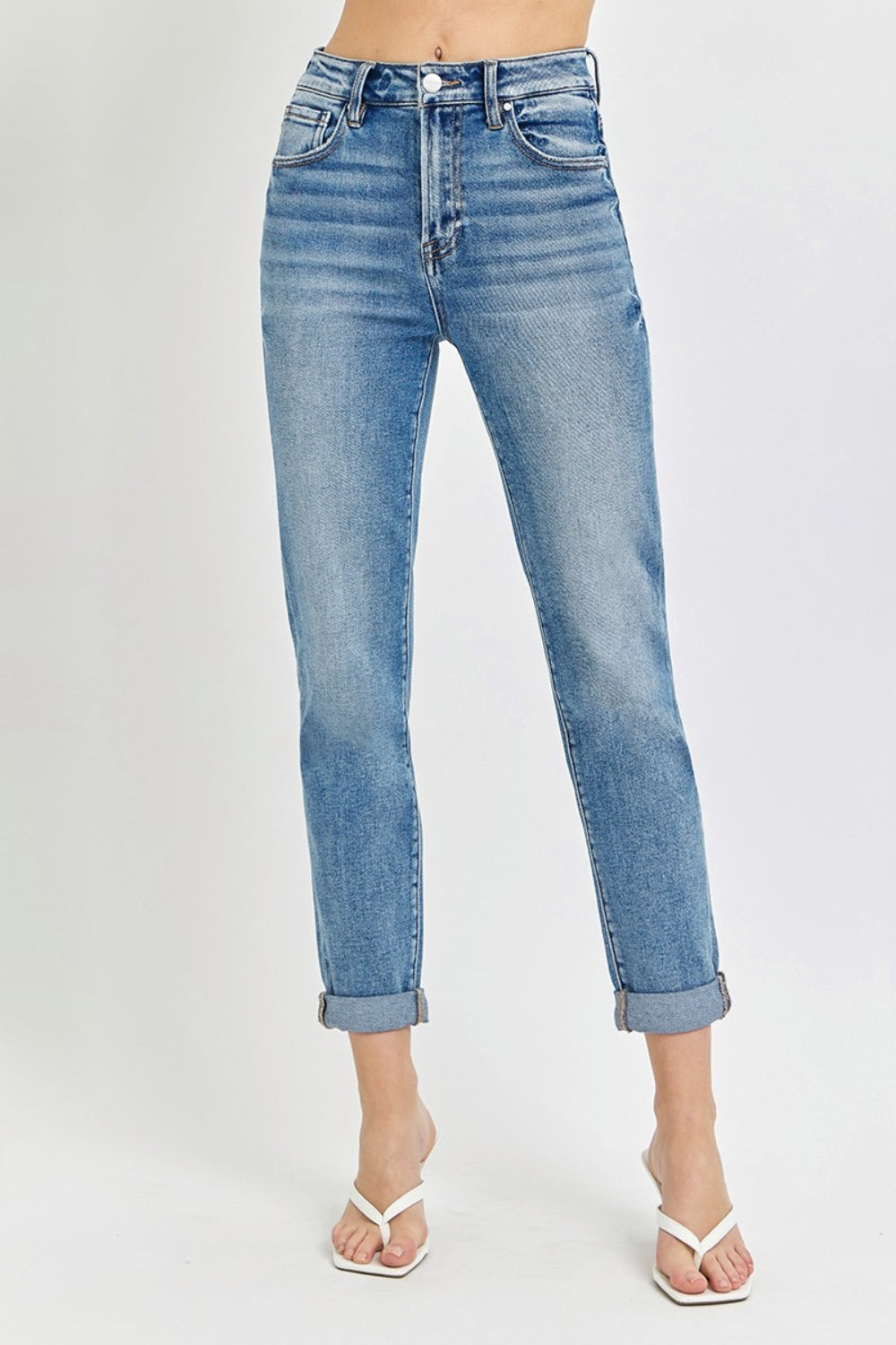 Risen Full Size High Rise Cropped Roll Up Jeans *