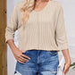 Full Size Textured Round Neck Three-Quarter Sleeve Blouse