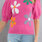 Flower Mock Neck Short Sleeve Sweater