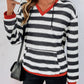 Perfee Contrast Striped Long Sleeve Hoodie