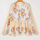 Plus Size Printed Tie Neck Long Sleeve Blouse