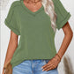 Exposed Seam V-Neck Short Sleeve Top
