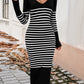 Striped V-Neck Long Sleeve Sweater Dress