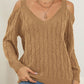 Cable-Knit V-Neck Long Sleeve Sweater