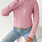 Cable-Knit Round Neck Long Sleeve Sweater