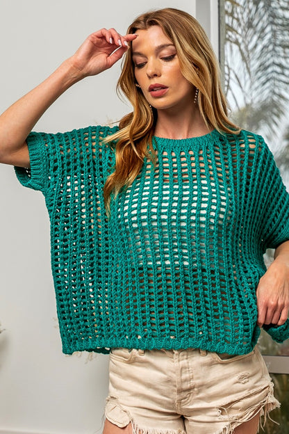 BiBi Hollowed Out Short Sleeve Knit Cover Up - Brand BiBi