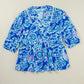 Printed Notched Three-Quarter Sleeve Blouse