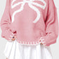 Bow Graphic Round Neck Long Sleeve Sweater
