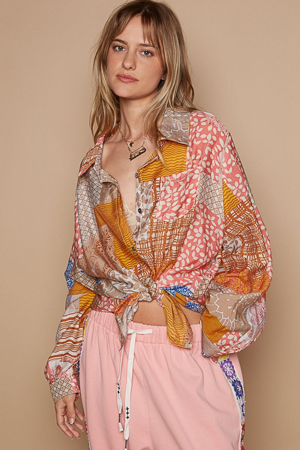 Brand POL Button-Down Long Sleeve Printed Shirt