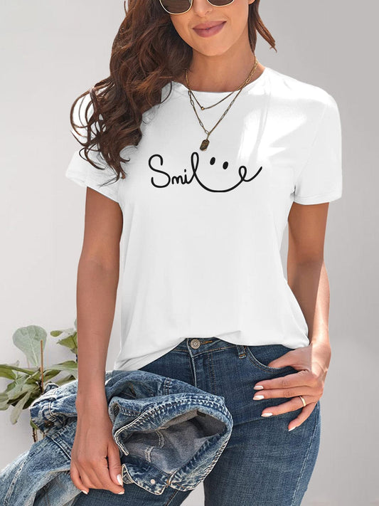 Full Size SMILE Round Neck Short Sleeve T-Shirt