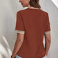 Full Size Lace Detail V-Neck Short Sleeve Blouse