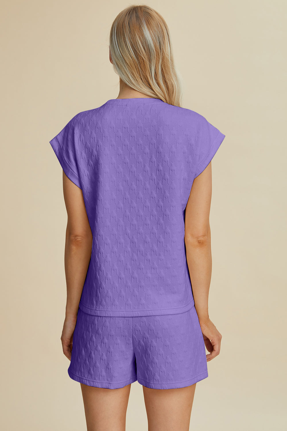 Double Take Full Size Pocketed Texture Round Neck Top and Shorts Set *