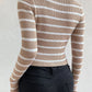 Striped Notched Long Sleeve Sweater