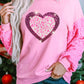 Valentine’s Day Pink Sequin Heart Long Sleeve Sweatshirt