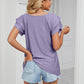 Eyelet Layered Flutter Sleeve V-Neck Knit Top