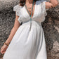 Lace Detail Plunge Cap Sleeve Mini Dress