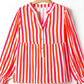 Striped Notched Flounce Sleeve Blouse