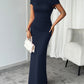 Devine Ruched Single Shoulder Short Sleeve Maxi Dress