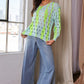Davi & Dani Two-Tone Ribbed Hem Openwork Knit Top