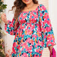 Plus Size Smocked Floral Square Neck Balloon Sleeve Dress