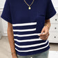Devine Striped Round Neck Short Sleeve Sweater