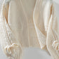 Cable-Knit Tied Open Front Lantern Sleeve Cardigan