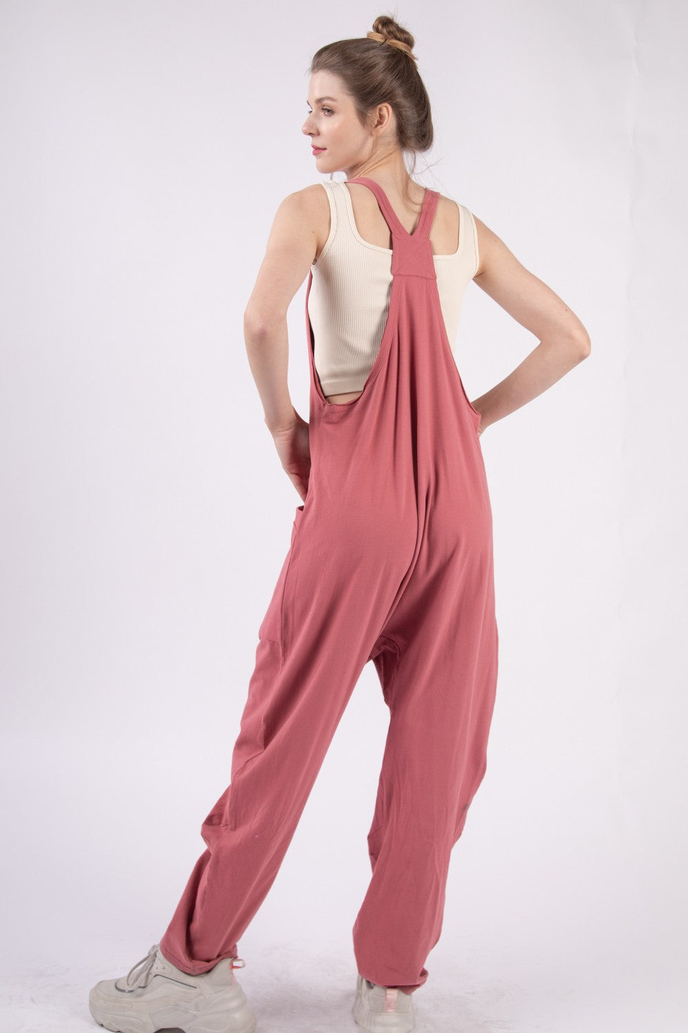 VERY J  Plunge Sleeveless Jumpsuit with Pockets *