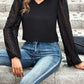 Full Size V-Neck Swiss Dot Long Sleeve Blouse