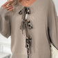 Perfee Tied Contrast Heart V-Neck Long Sleeve Cardigan