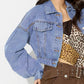 Collared Neck Dropped Shoulder Cropped Denim Top
