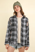 VERY J Contrast Plaid Raw Detail Shirt *