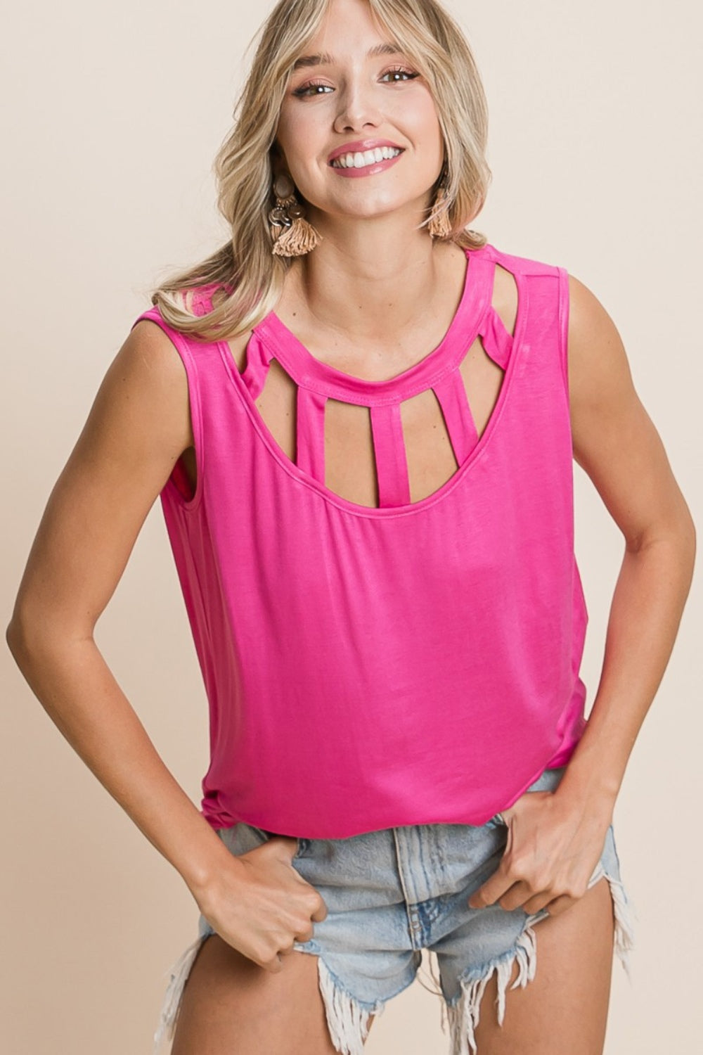 BiBi Cutout Round Neck Sleeveless Top - Brand BiBi *