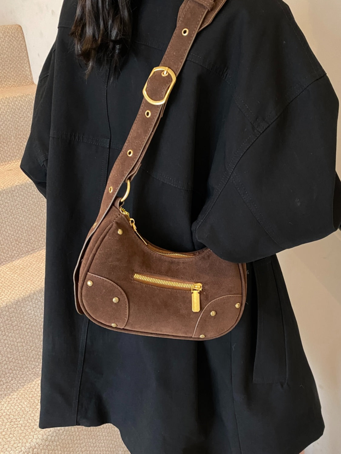 Suede Adjustable Strap Shoulder Bag