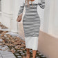 Striped V-Neck Long Sleeve Sweater Dress