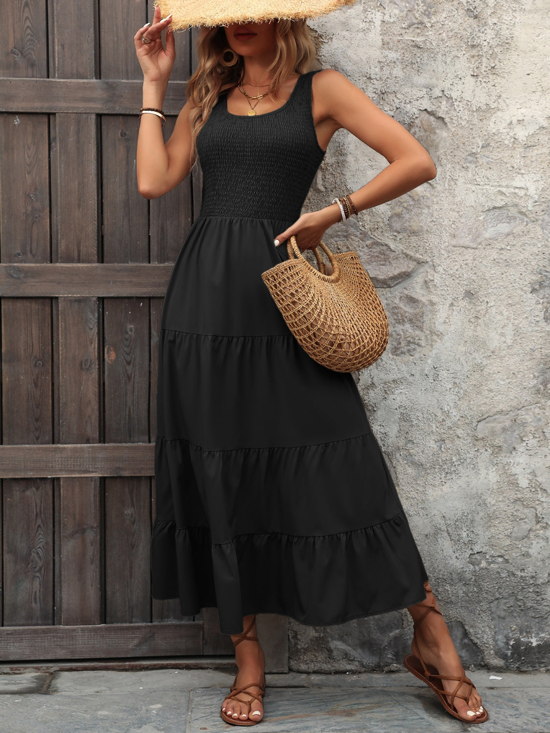 FULL SIZE Smocked Scoop Neck Sleeveless Tank Dress