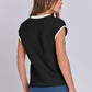 Mandy Contrast Round Neck Cap Sleeve Sweater