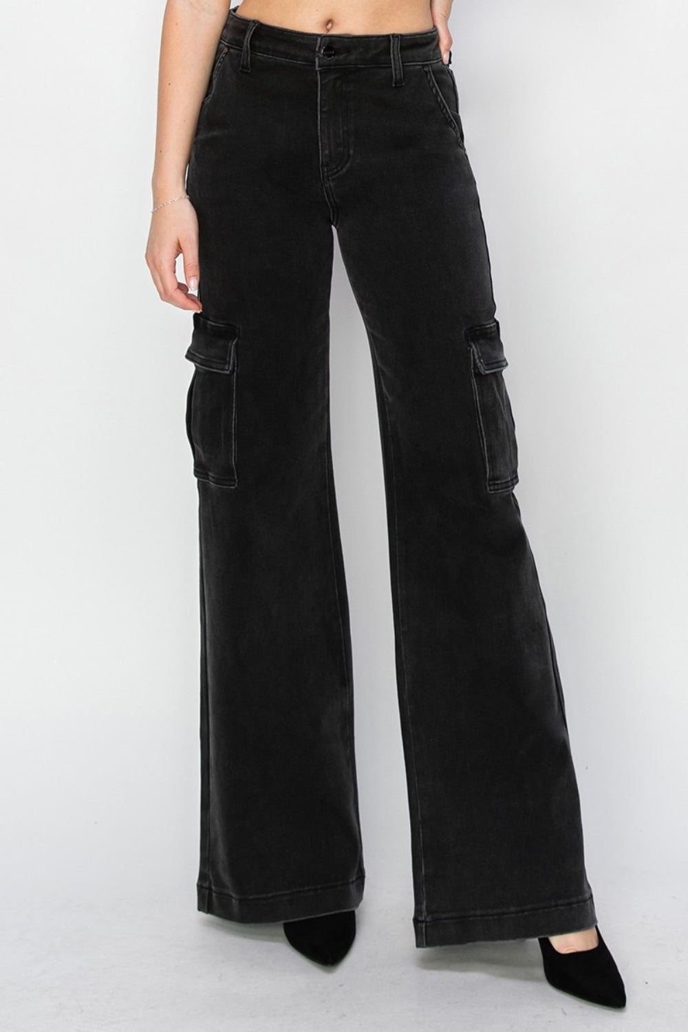Risen Full Size High Rise Wide Leg Cargo Jeans *