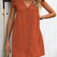 Full Size Button Up V-Neck Cap Sleeve Mini Dress