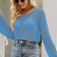 Openwork Round Neck Dropped Shoulder Knit Top