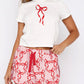 Printed Round Neck Short Sleeve Top and Drawstring Shorts Set