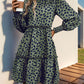 Frill Printed Mock Neck Long Sleeve Mini Dress