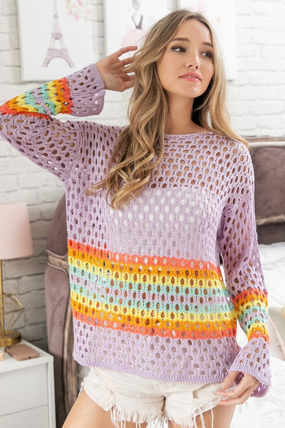 BiBi Rainbow Stripe Hollow Out Cover Up - Brand BiBi