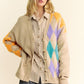Davi & Dani Argyle V-Neck Dropped Shoulder Cardigan