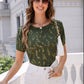 Printed Round Neck Short Sleeve Blouse