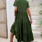 Tiered Notched Short Sleeve Midi Dress