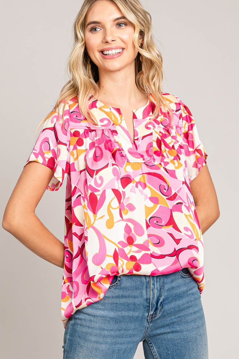 Cotton Bleu by Nu Label Abstract Print Short Sleeve Top *